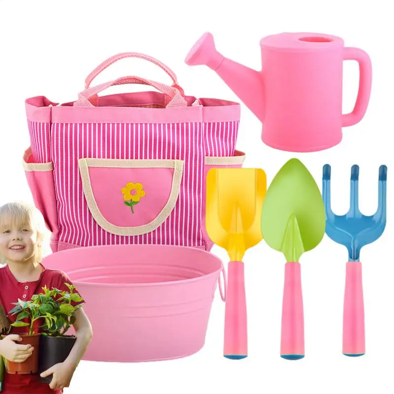 Garden Tools For Kids 6X Kids Gardening Tools Shovel Rake With Tote Bag Creative Thinking Toddler Gardening Set Farm Lawn