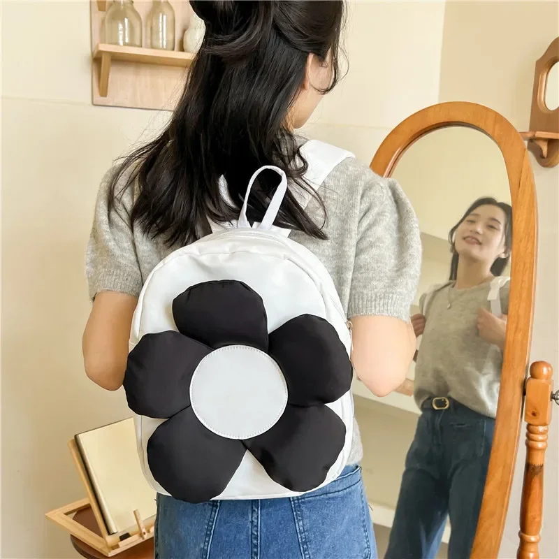 Girls Kawaii Cute Fashion Sweet Backpacks Y2k Aesthetic Casual All Match Schoolbags Patchwork Flower Ins Women Students Backpack