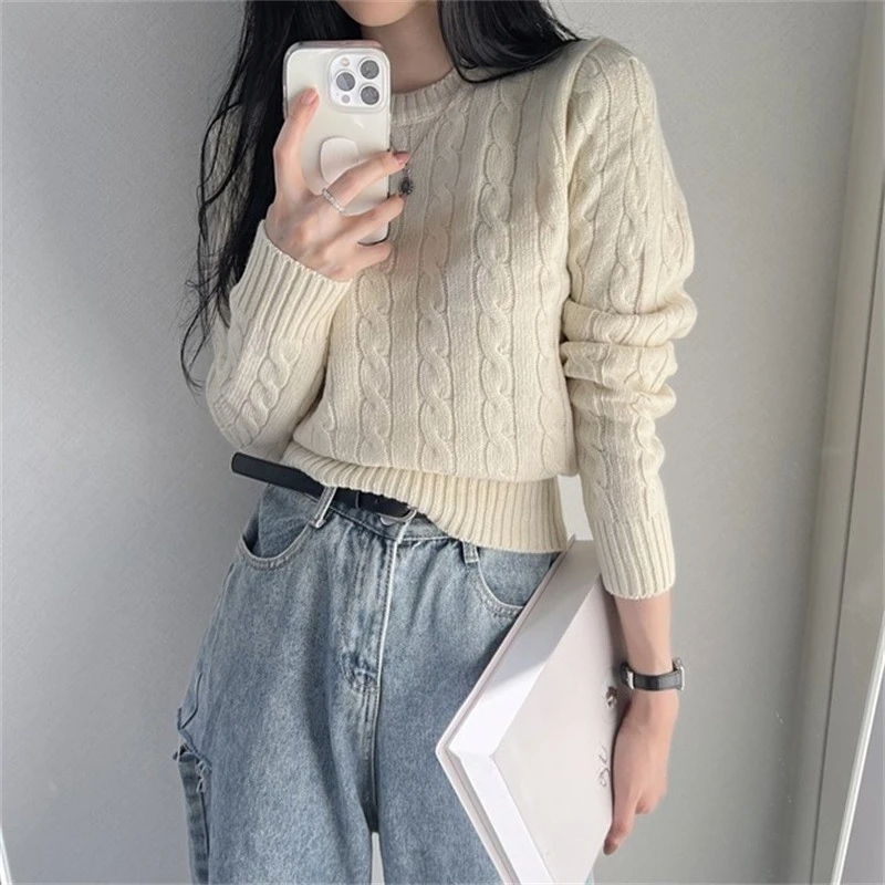 REALEFT automne hiver tricoté torsion femmes chandails courts 2025 nouveau à manches longues col rond bas pull décontracté coréen hauts femme