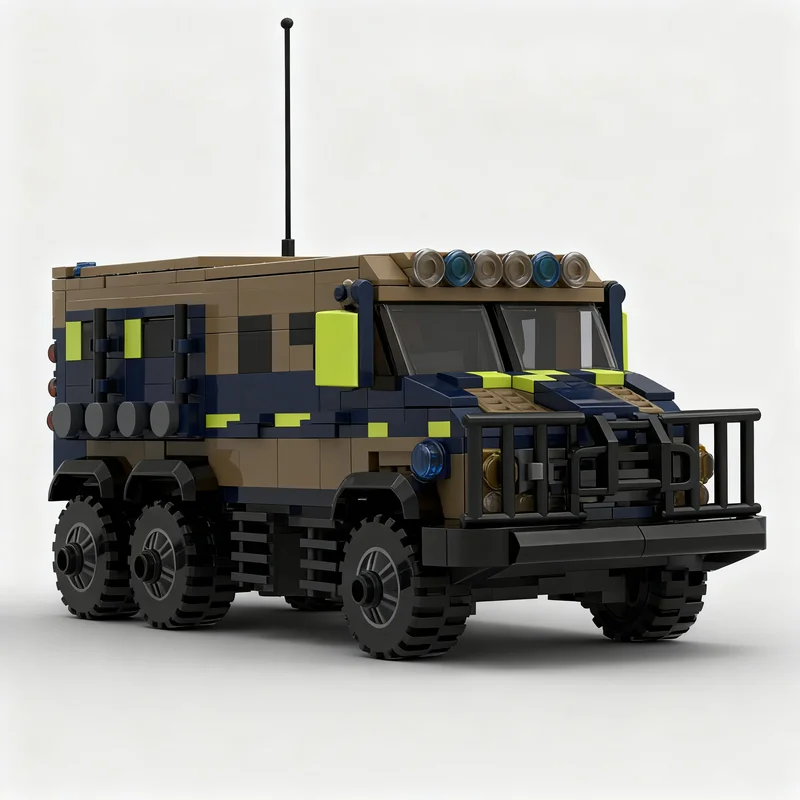 552Pcs Desert Color Armored Police Vehicle Model Custom Building Blocks Off Road Truck DIY Assembly Toy Collection Birthday Gift