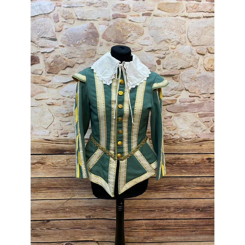 

Изготовленный на заказ исторический винтажный женский зеленый двубортный жакет в стиле Тюдор, готический костюм королевы Генри с воротником