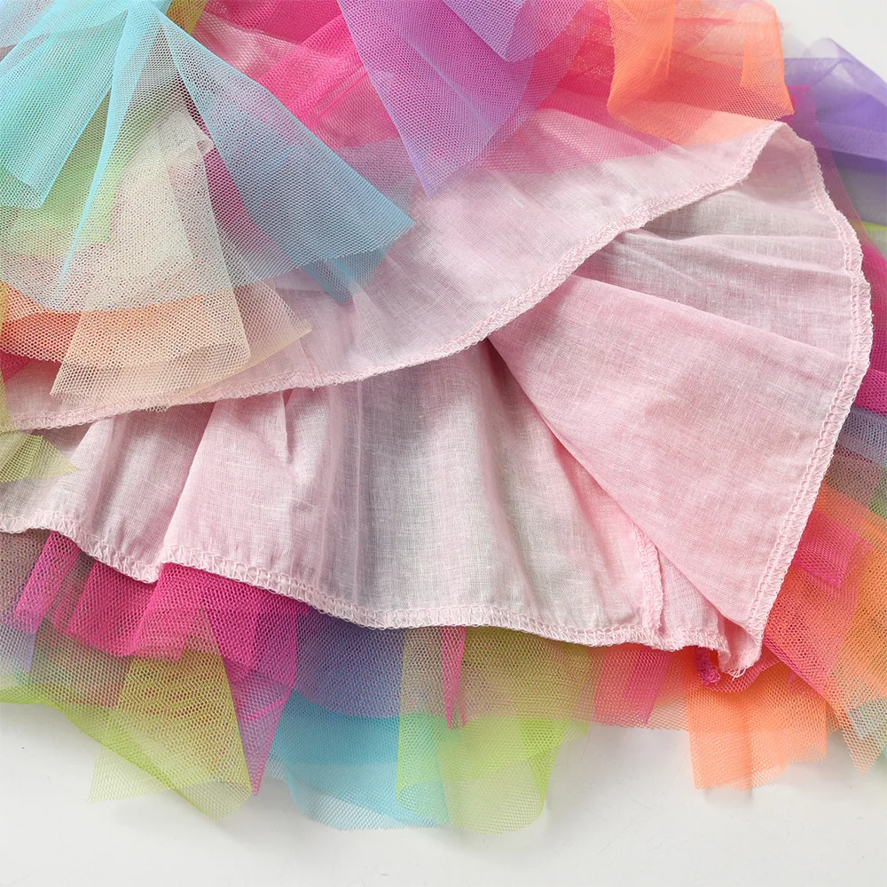 VIKITA Girls Colorful Rainbow Skirts Kids Layered Mesh Tulle Tutu Ballet Mini Skirt Girls Irregular Multicolor Princess Skirts