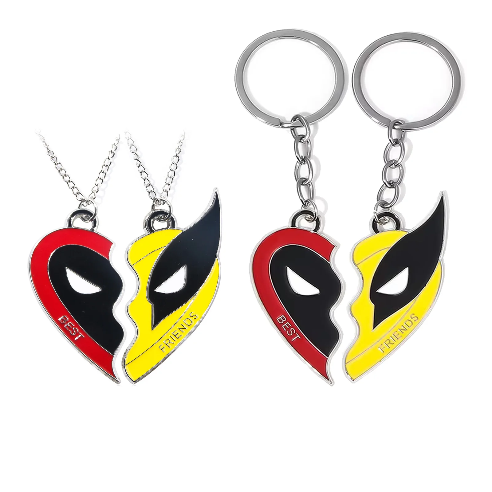 Movie Deadpool e Wolverine Best Friends Red Yellow Clown Mask portachiavi ciondolo Love Heart Combination For Bag Friends Jewelry