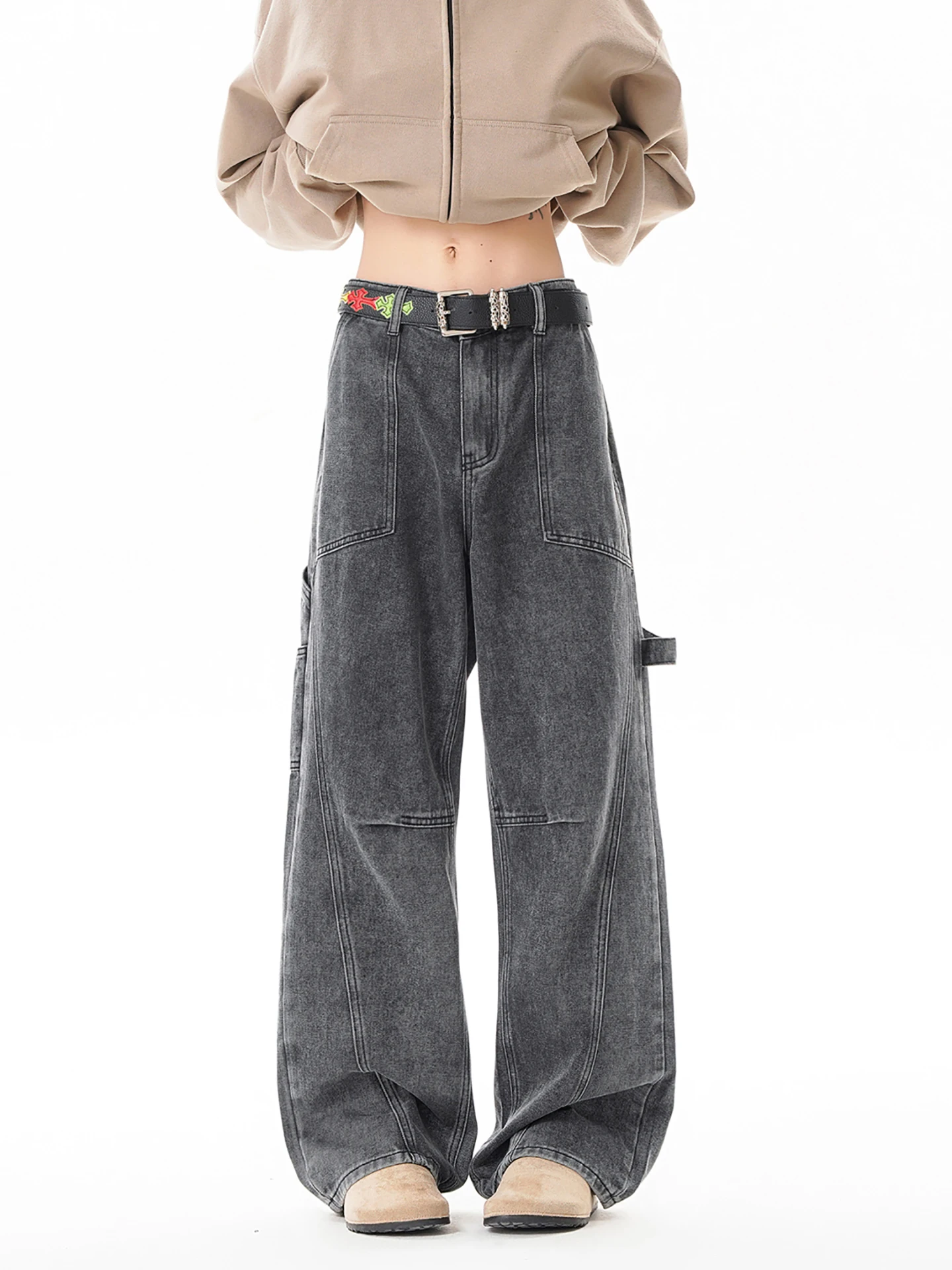

Boyue American Workwear Sle Wide Leg Denim Jeans Loose Retro Straight Tube High-End Feeling Long Trousers for Men And Women