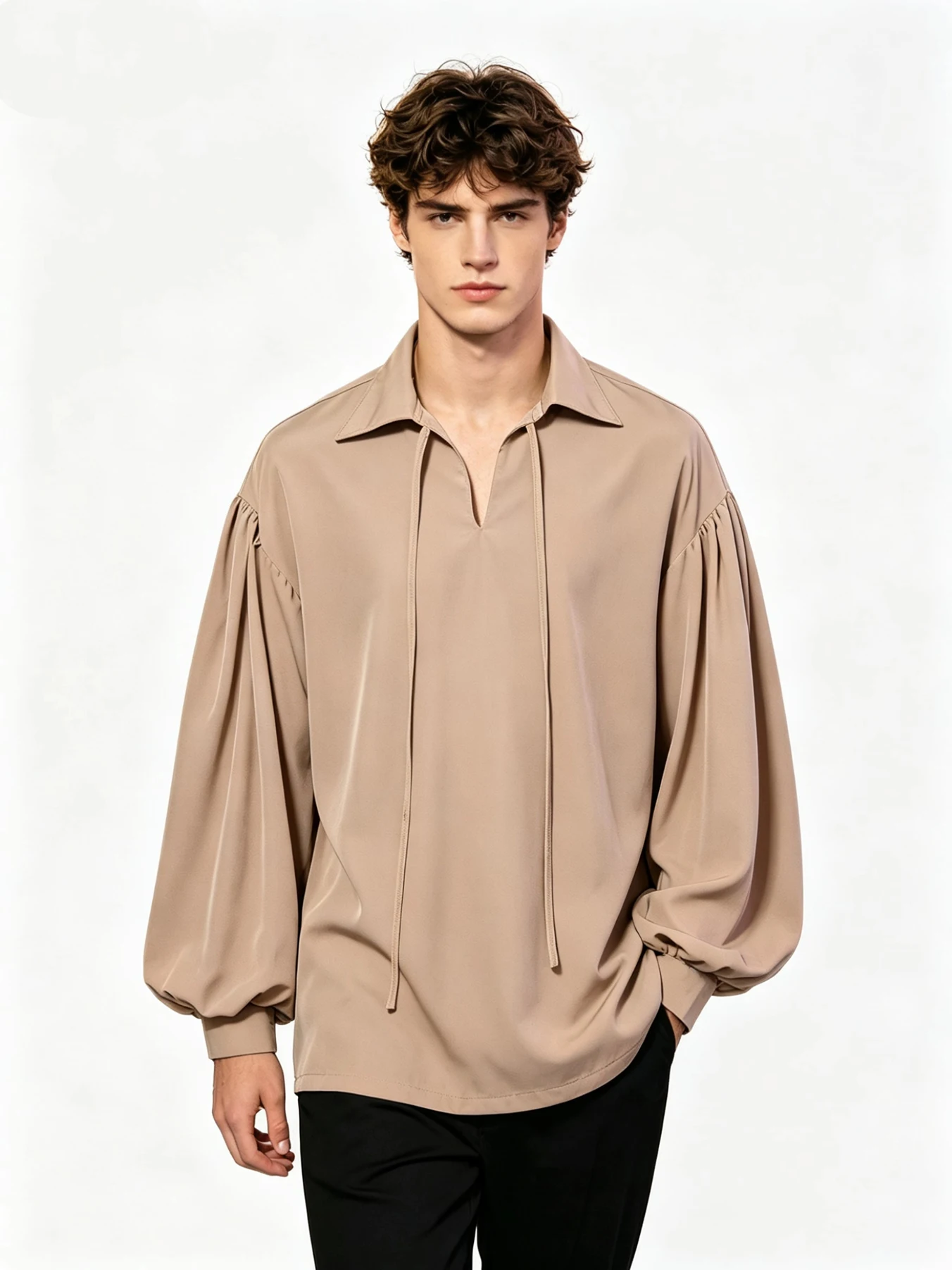 Vintage-Style V-Neck Shirt for Men, Suitable for Pirates, Halloween, Or Vampire Costumes