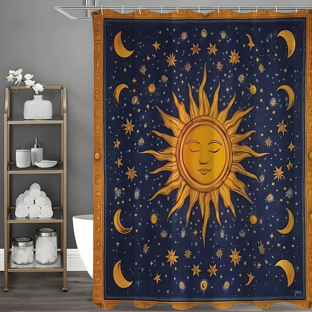 

Занавеска для душа Sun God Moon Stars, декоративная занавеска для душа в ванной комнате, водонепроницаемая занавеска для душа с крючками