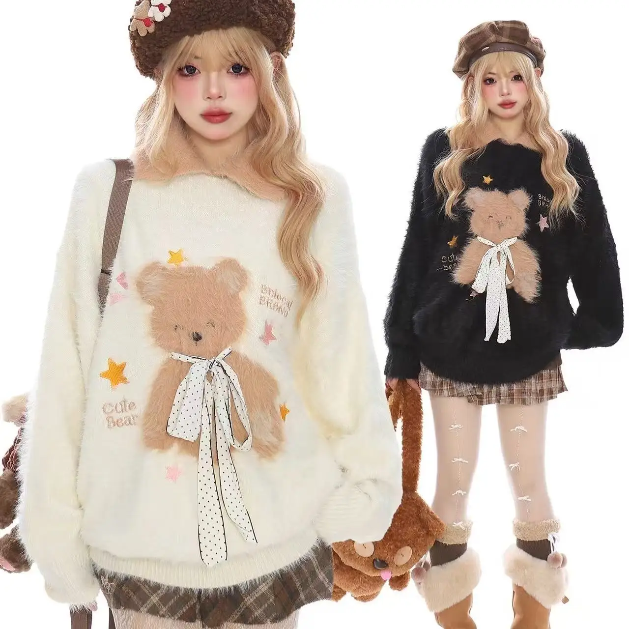 

Y2K Knitted Vintage Clothes Women Casual Long Sleeve Sweet High Street Loose Pullover Outwear Sweater Autumn Chic Outfits New