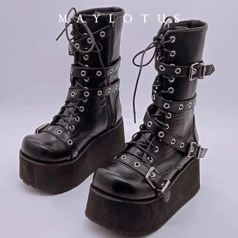 

2025 New Women Boots Cosplay Mid-calf Boots Platform Wedges Boot Designer Gothic Boots for Women Botas Comfy Women Boots