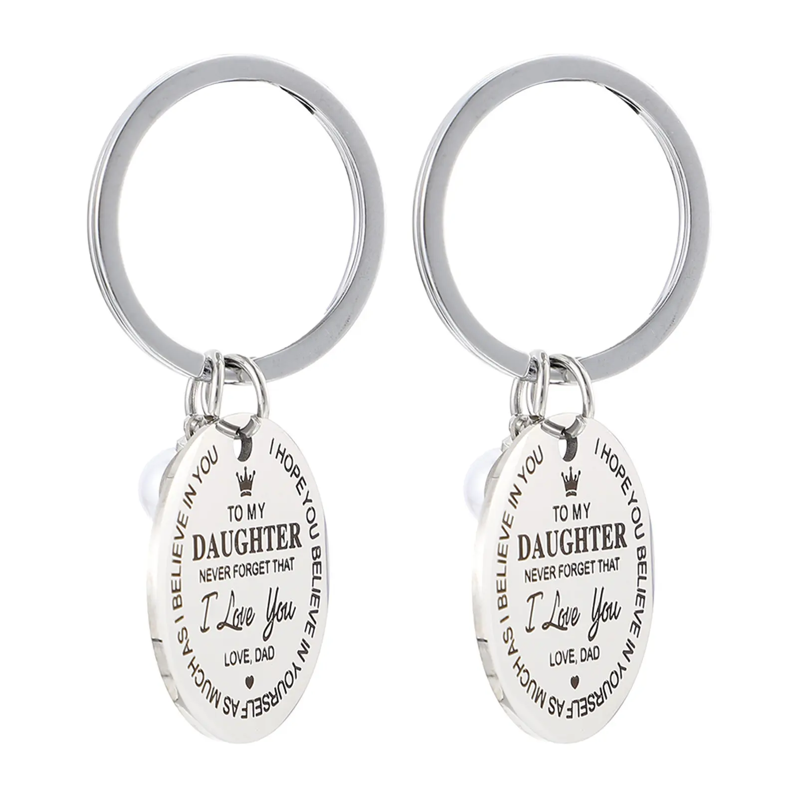 Inspirational Family Keychains 2 Pack Stainless Steel Love Key Rings Graduation Gift for Daughter