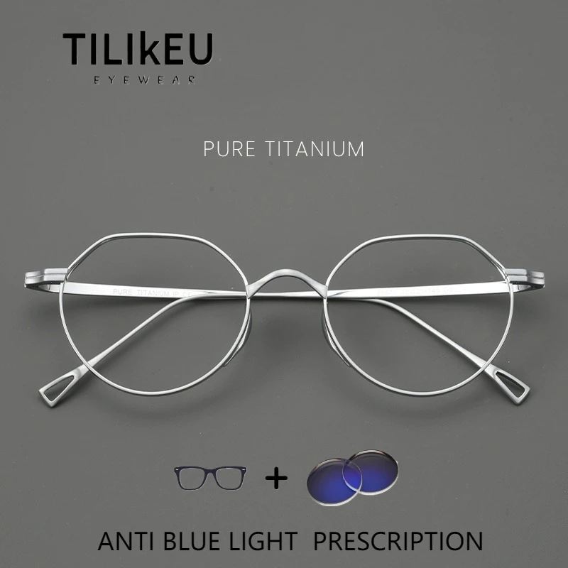 

Винтажные оправы из чистого титана, круглые очки с блокировкой синего света, мужские и женские сверхлегкие оптические линзы, очки по рецепту