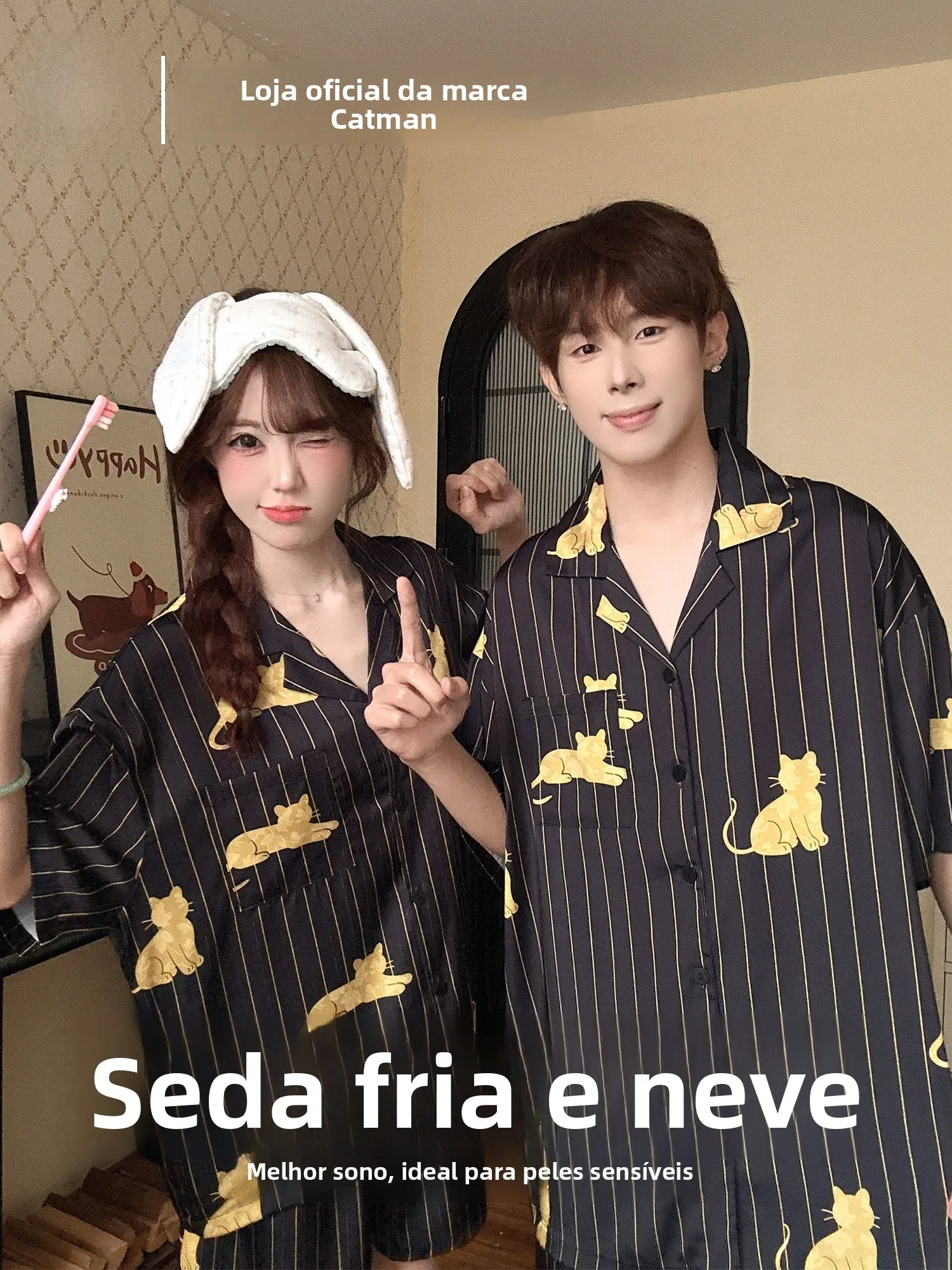 ice-silk-sleepwear-couple-summer-thin-short-sleeve-shorts-pants-cool-feeling-home-clothes-three-piece-set-ultra-soft-po