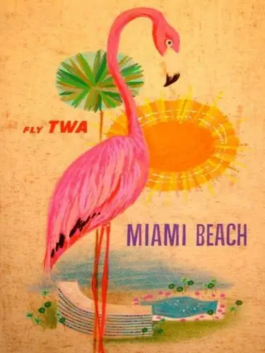 Miami Beach Fly TWA travel advertisment Retro Metal Wall Plaque Vintage sign tin sign