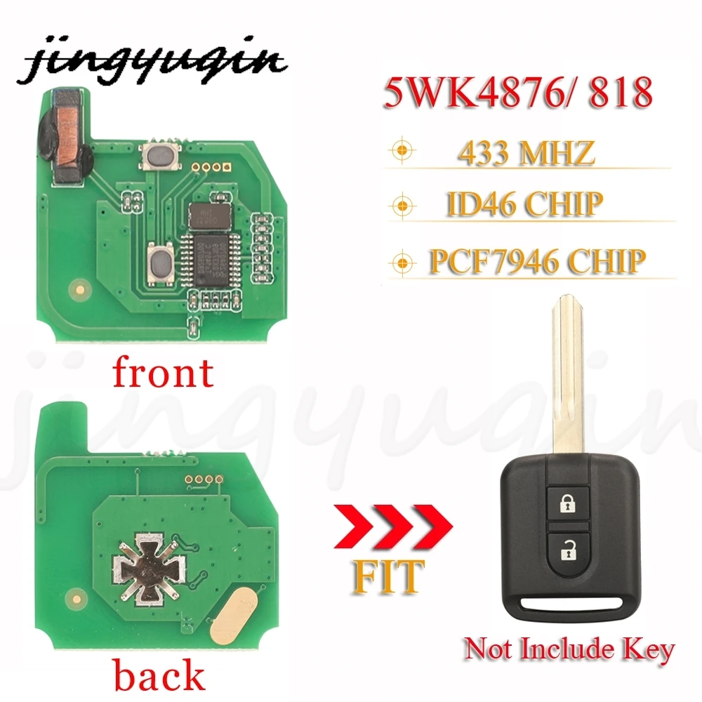 Jingyuqin แผงวงจรกุญแจรถยนต์รีโมท5WK4 876/ 818 433MHz ID46สำหรับ Nissan Elgrand X-TRAIL Qashqai Navara Micra Note NV200