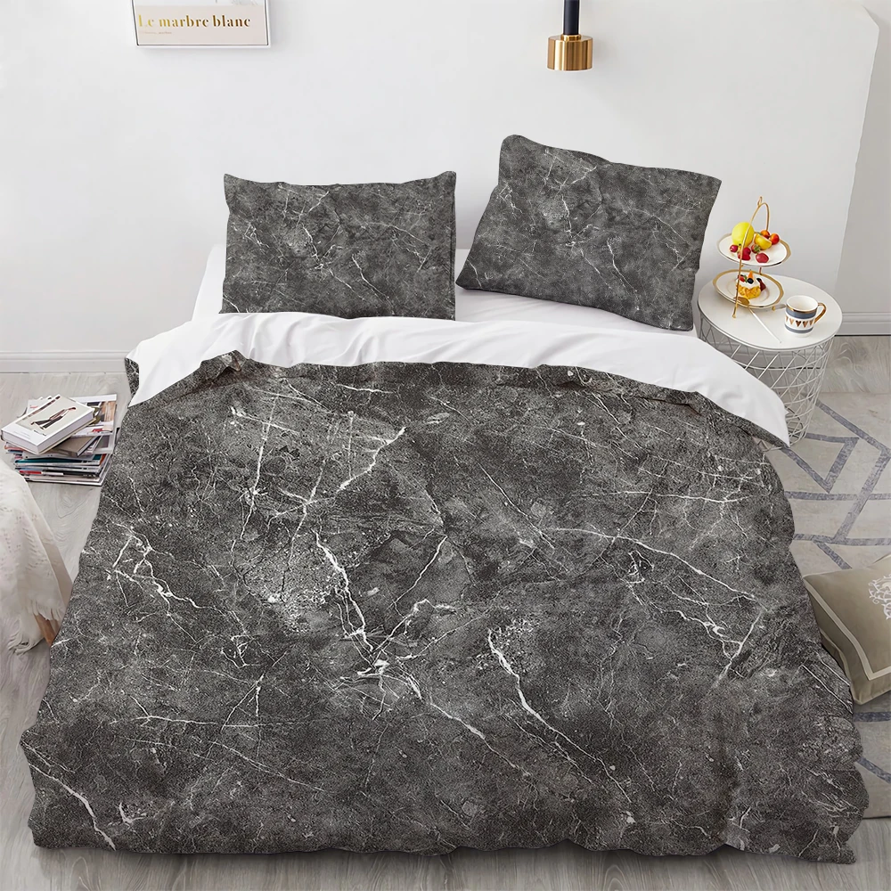 Marble King Queen Duvet Cover Cool Black and White Texture Pattern Bedding Set for Teens Adults 2/3pcs Polyester Quilt Cover