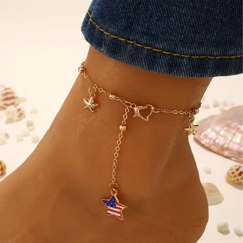 Металлические ан Kelley ankle bracelets с подвесками звездами и сердцами