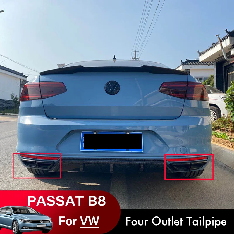 For VW Passat B8 Variant Chrome 2015 2016 2017 2019 High Gloss Black Decoration Four Outlet Tailpipe Exhaust Car Accessories