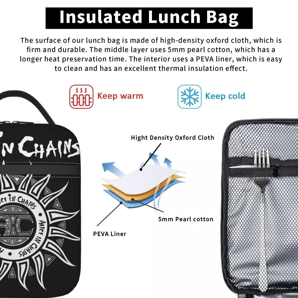 Женская сумка для обеда в цепочках, милая коробка для обеда «Алиса в цепочках», портативная термосумка для пикника для взрослых, сумка-холодильник с принтом Оксфорд