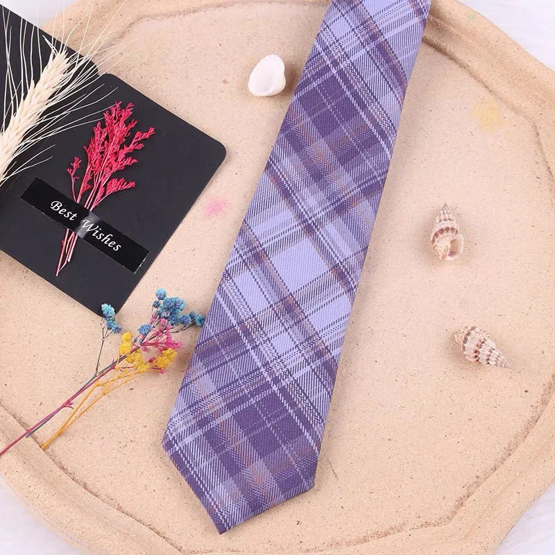 Studenten Meisjes Lange Stropdas Bowtie Voor Druif frisdrank Paars Geruite Rokken JK Schooluniform Hoge Taille Geplooide Rokken Vrouwen Jurk