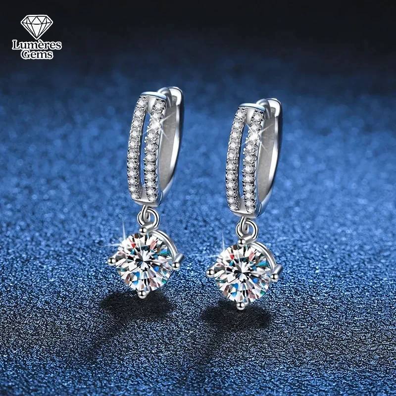 Lumière Gems Platinum PT950 Morganite Ear Pendants - Classic Four-prong Design - D Color - 1CT - Anti-allergic - Anniversary Gif