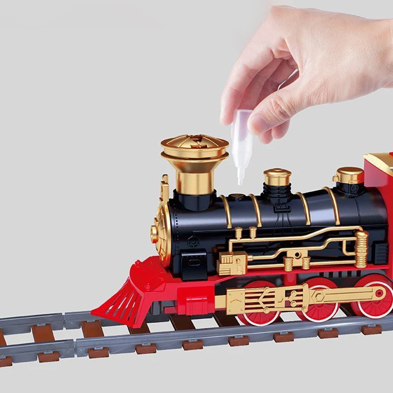 Mini Retro Electric Train Track Toy Set Electric Assembly Steam Rail Train Spraying Sounds and Lights Simulation Toys Gifts Boys