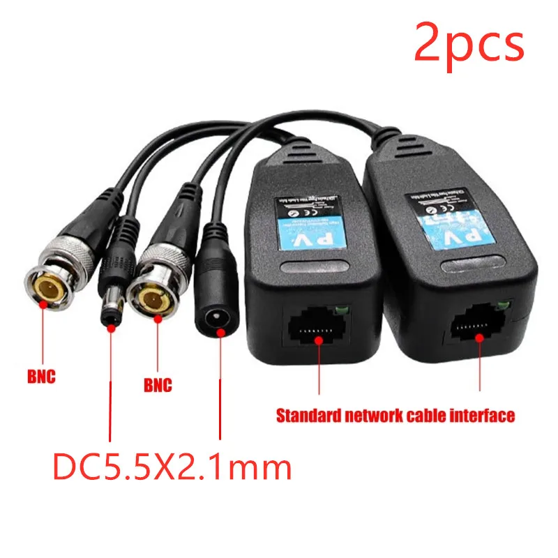 2 قطعة Balun RJ45 CCTV جهاز إرسال واستقبال الفيديو اقناع BNC موصلات طاقة العرض لكاميرا HDCVI HDTVI AHD التناظرية عالية الوضوح #1