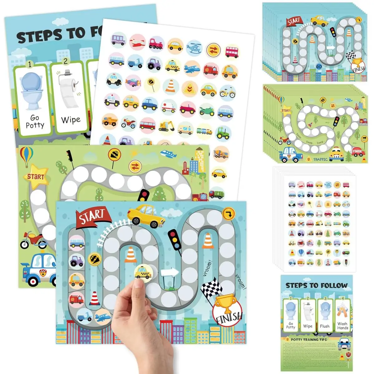 Potty Training Chart with Vehicle Sticker Rewards Toilet Training Step Behavior Planner Sticker Transport Theme Decal Poster