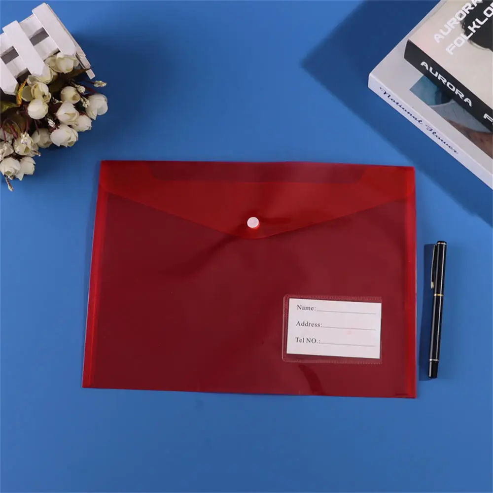 PVC A4 File Pocket Bag Transparent Envelopes File Folder with Button School Office Document Organizer Case