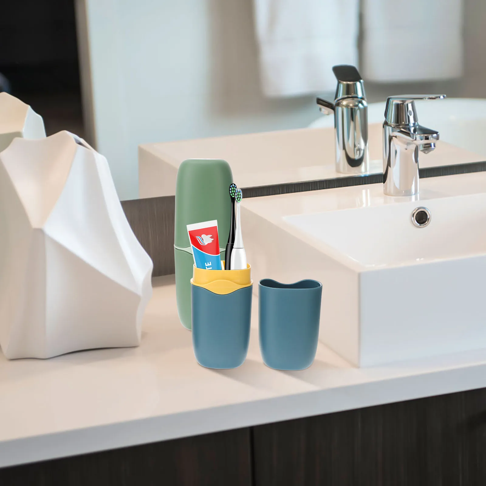 

2pcs Cup Storage Travel Holder Plastic Bathroom Accessories Toothpaste Travel Holder ganizer Portable Compact
