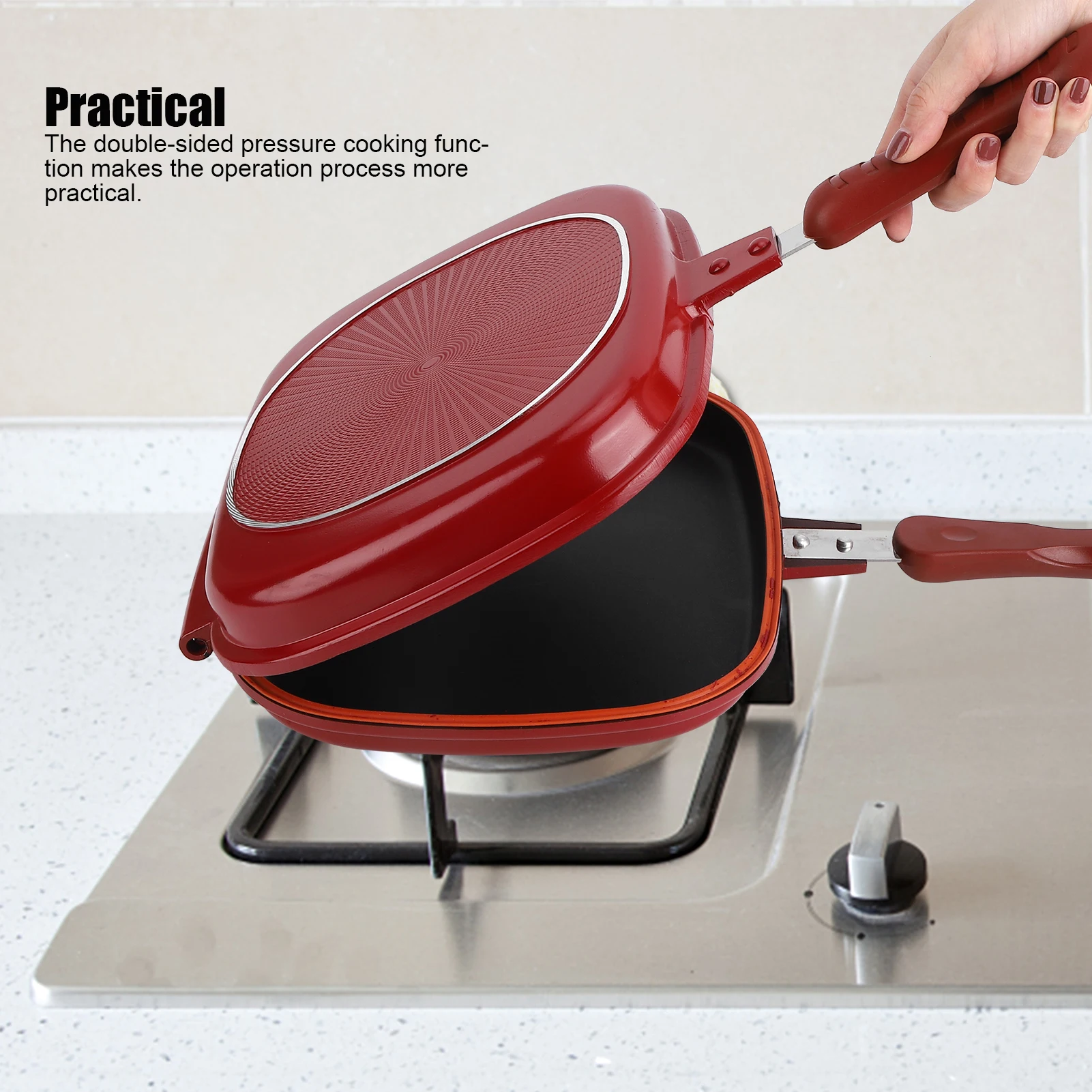 28cm Red Square Pan, Red Square Double-Sided Non-Stick Frying Pan - Perfect for Barbecues and Kitchen Cooking