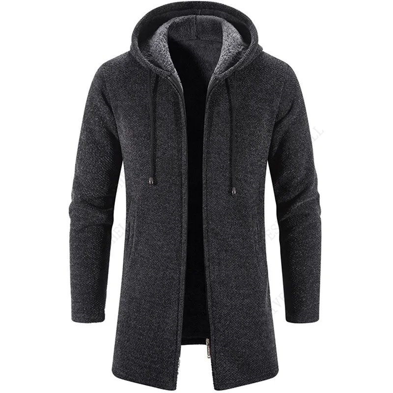 Cárdigan con capucha de manga larga para hombre, suéter de color sólido, chaqueta cálida de invierno, abrigo de punto con cremallera, M-4XL