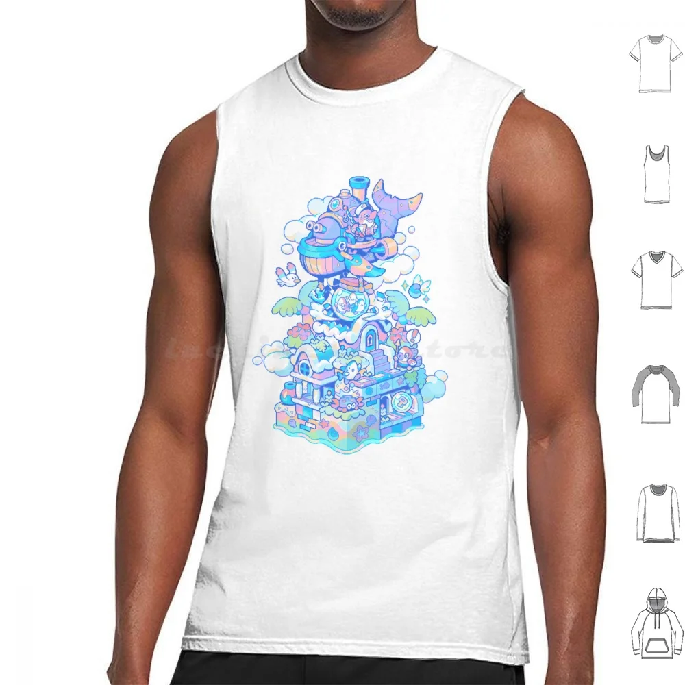 Pixelart Shark Tank Tops Vest Sleeveless Shark Sharks Ocean Sea Cute Pixelart Game Pirate Dolphin Fish Blue Requinoesis