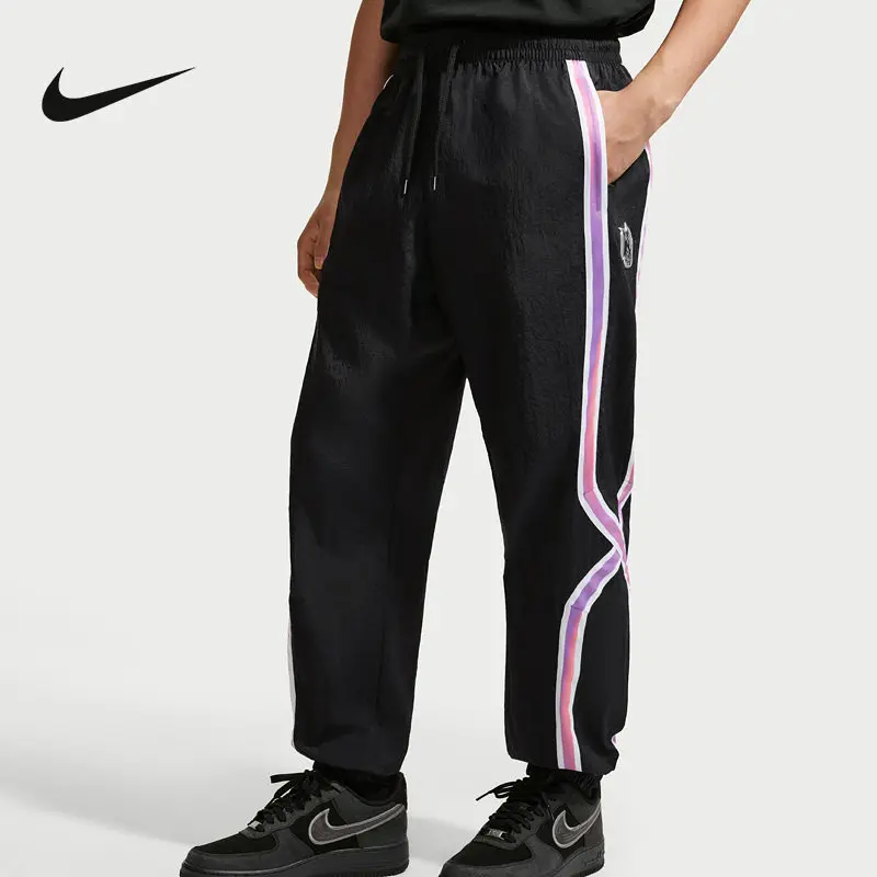 NIKEMen's Pants 2026 Summer Basketball Sweatpants Loose Closed Woven Striped Pants IR6279-010