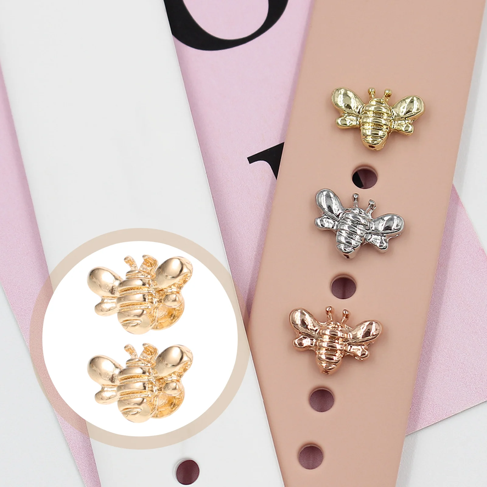 6 Pcs Strap Decorative Ring Watchband Decors Smart Stud Decoration Bee Shaped Charms Material Zinc Alloy