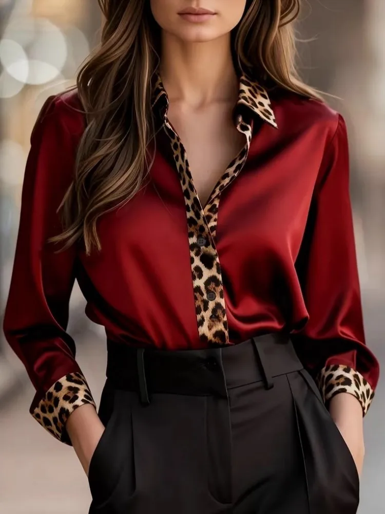 

Women Leopard Print Blouses 2026 Long Sleeve Blouse Woman Blouse Shirt Office Elegant Work Shirt Top Blusas Mujer De Moda