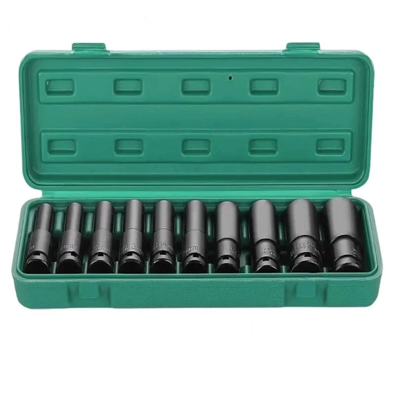 GREENER Electric Wrench Socket Set 10/15/20Piece Set Carbon Steel Hexagonal Lengthened Wind Gun Sleeve Head