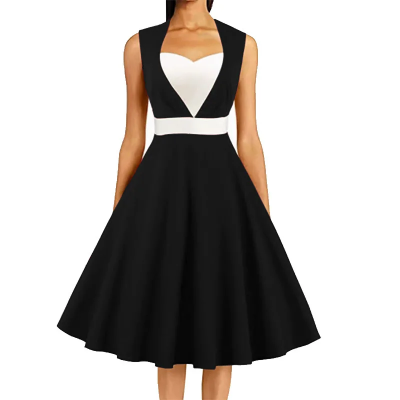 2023 Autumn Women's Black And White Contrast Creative Dress