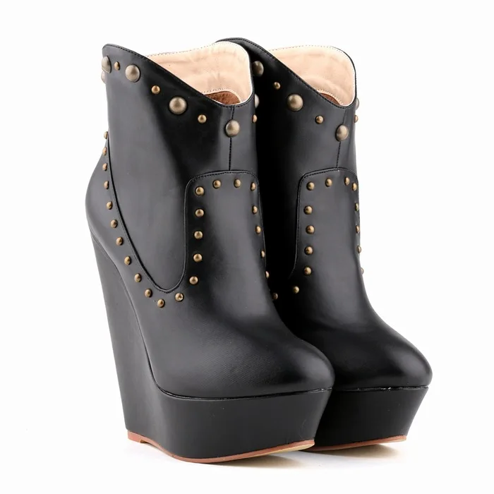 

Roman Style Punk Rivet High Heels With Elegant Height Increase Of 14cm Slope Heel Waterproof Platform Sleeve Women'S Boots