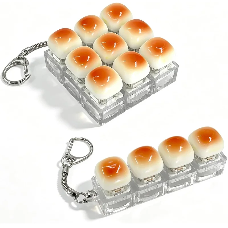 Keyboard Button Clicker Fidget Cute Bread Sensory Stress Relief Toys ADHD Anxiety Decompression Keychain Key Ring Best Gifts