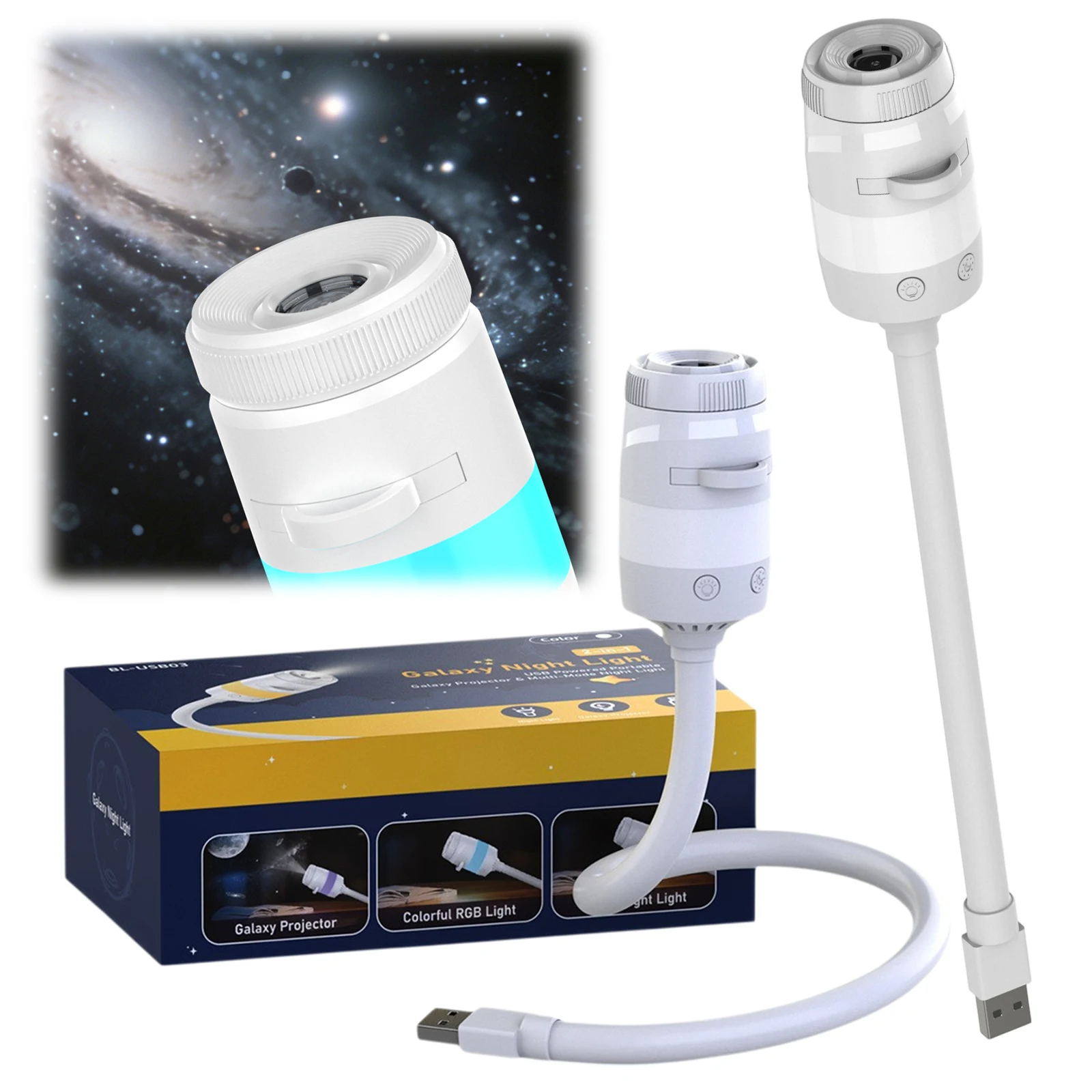 Galaxy Star Projector Night Light USB Powered Bedroom Ceiling Starry Sky Lamp Remote Touch Control Gooseneck