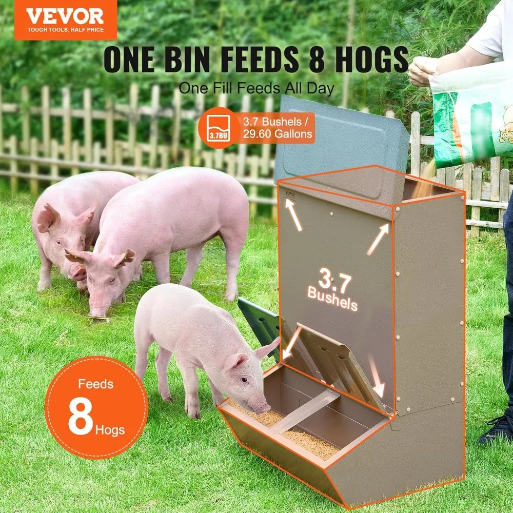 Factory Direct 2026 Hog Feeder 3.7 Bushel Double Door Pig Feeder Heavy Duty Steel Piglets Feeder Outdoor Livestock