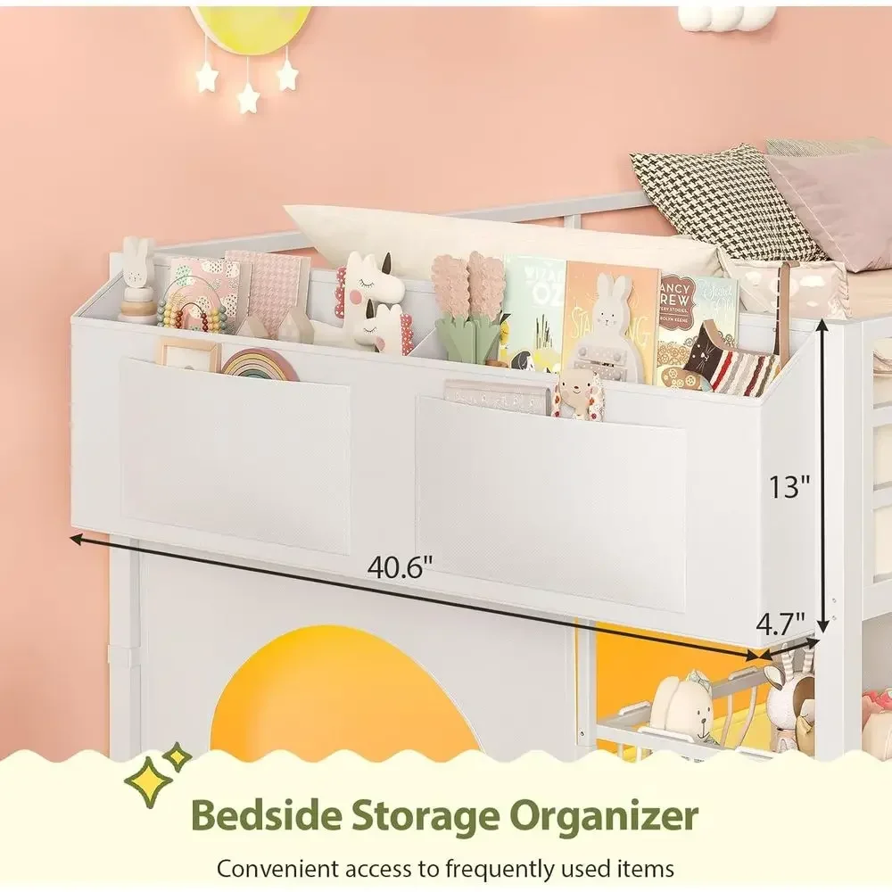 Twin Size Low Loft Bed with RGB Lights, 8 XL Drawers, Kids Play Area, 2-Step Ladder, Anti-Tip Kit (White) view 6