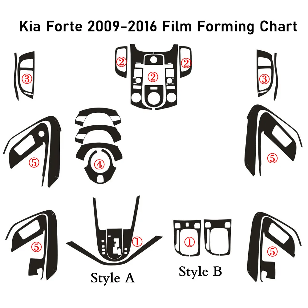 For KIA Forte 2009-2016 Interior Central Control Panel Door Handle 3D/5D Carbon Fiber Stickers Decals Car styling Accessorie