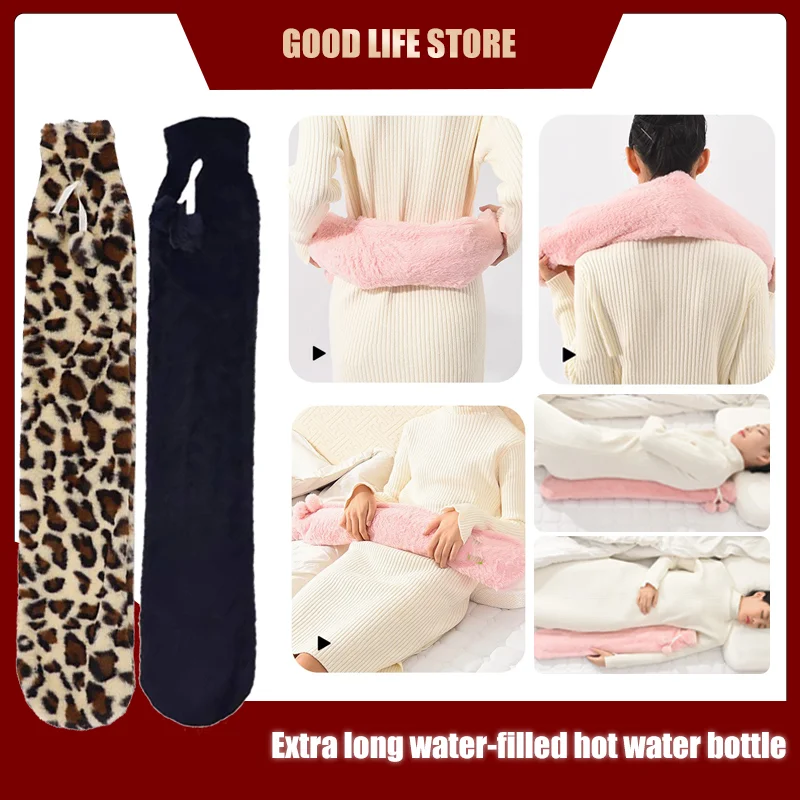 1/2L Extra long winter hot water bottle for stomach Plush hot water bag Belly bottle Foot neck back warmer Christmas gifts