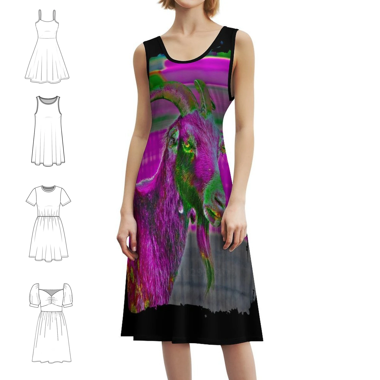 

Яркое сексуальное платье для отпуска козла для женщин, пляжная вечеринка, мини-платье на день рождения, козья ферма, фермерское животное, козы, рога, вечернее платье