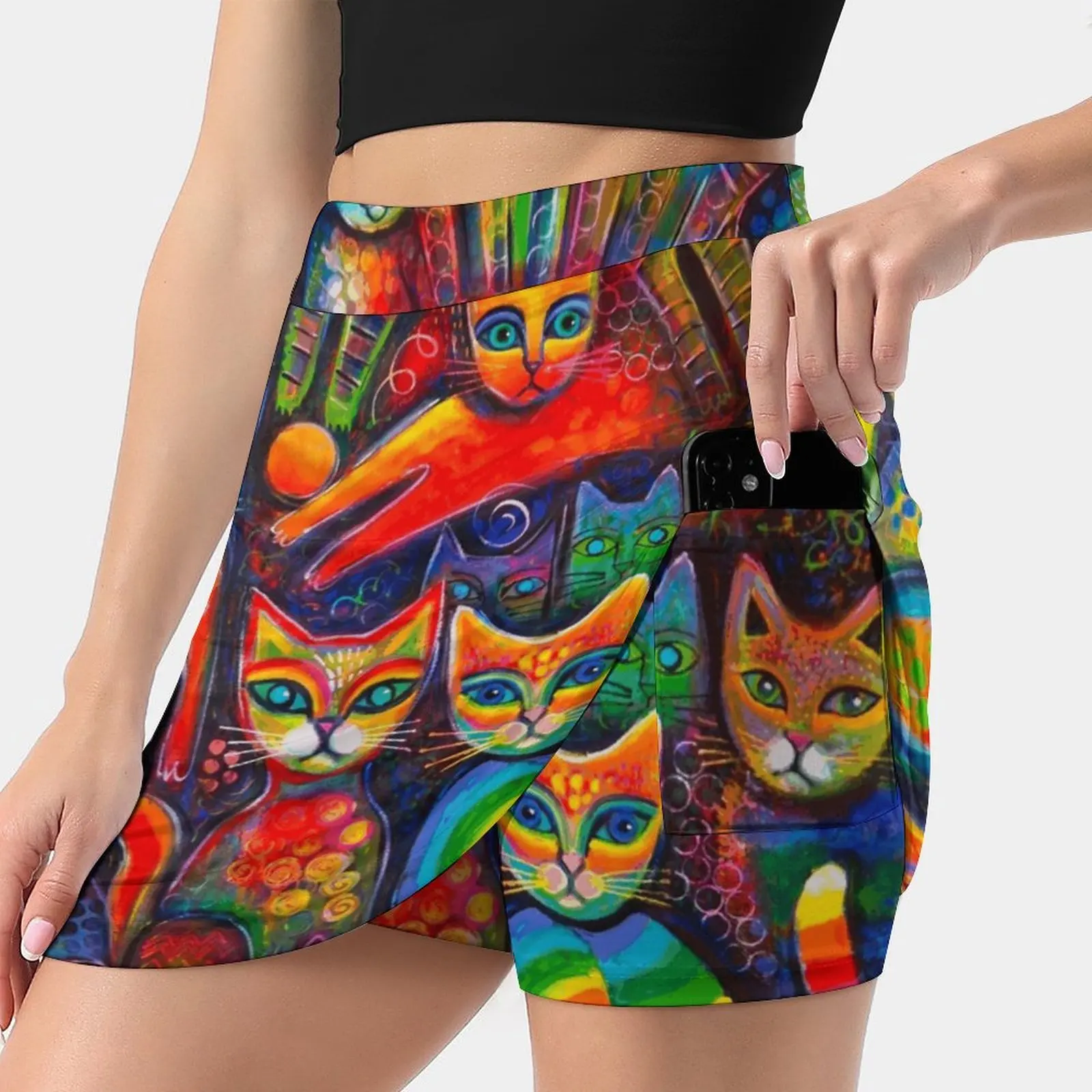 

Rainbow Cats Acrylics Women's skirt Y2K Summer Clothes 2022 Kpop Style Trouser Skirt With Pocket Cats Abstract Rainbow Cats