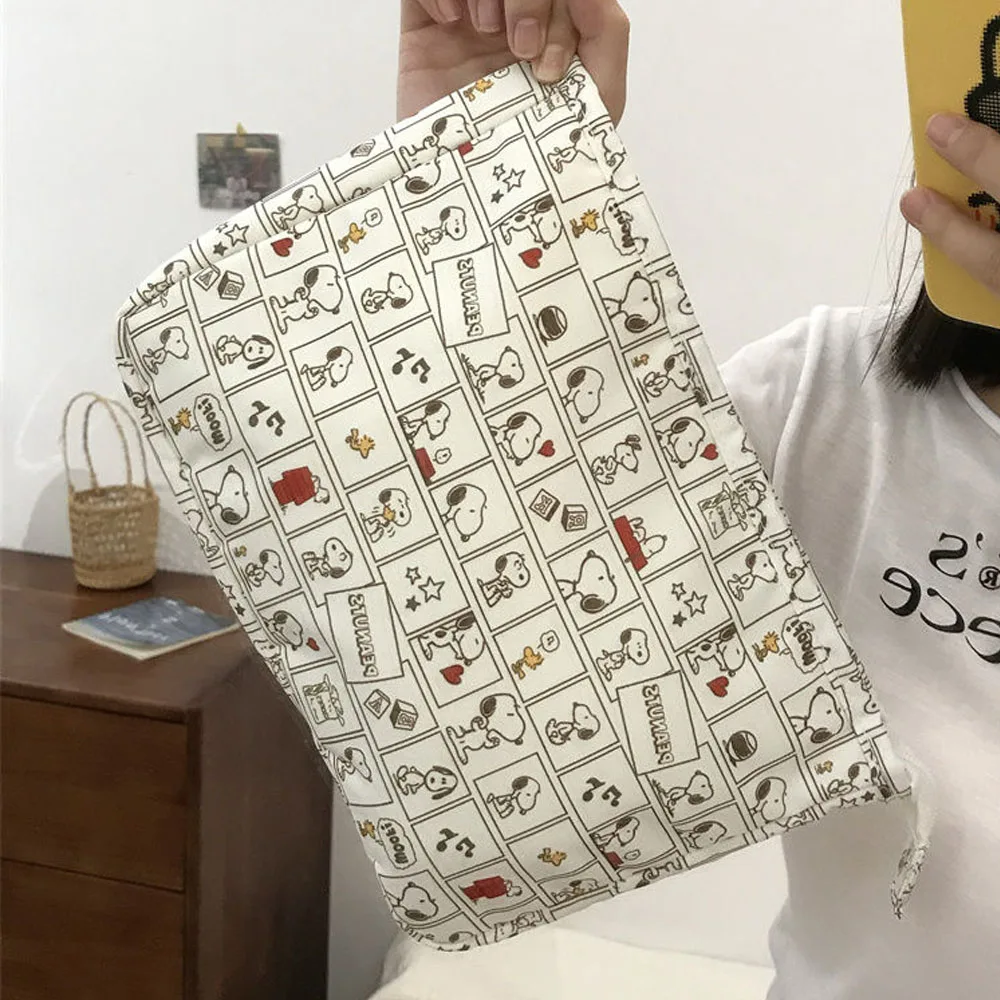 Cute Grid Print Snoopy Makeup Bag Large Capacity Portable Multi-Layer Storage Bag Cartoon Student Desktop Stationery Storage Bag