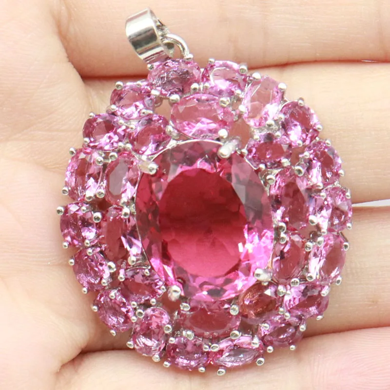 

45x33mm Big Gemstone 10g Orange Spessartine Garnet Aquamarine Pink Kunzite Peridot Women Dating Silver Pendant