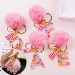 Adorable Glitter Initial Keychain Sparkling Resin Alphabet Pendant With Fluffy Letter Charm For Girls Bags Backpacks Accessories