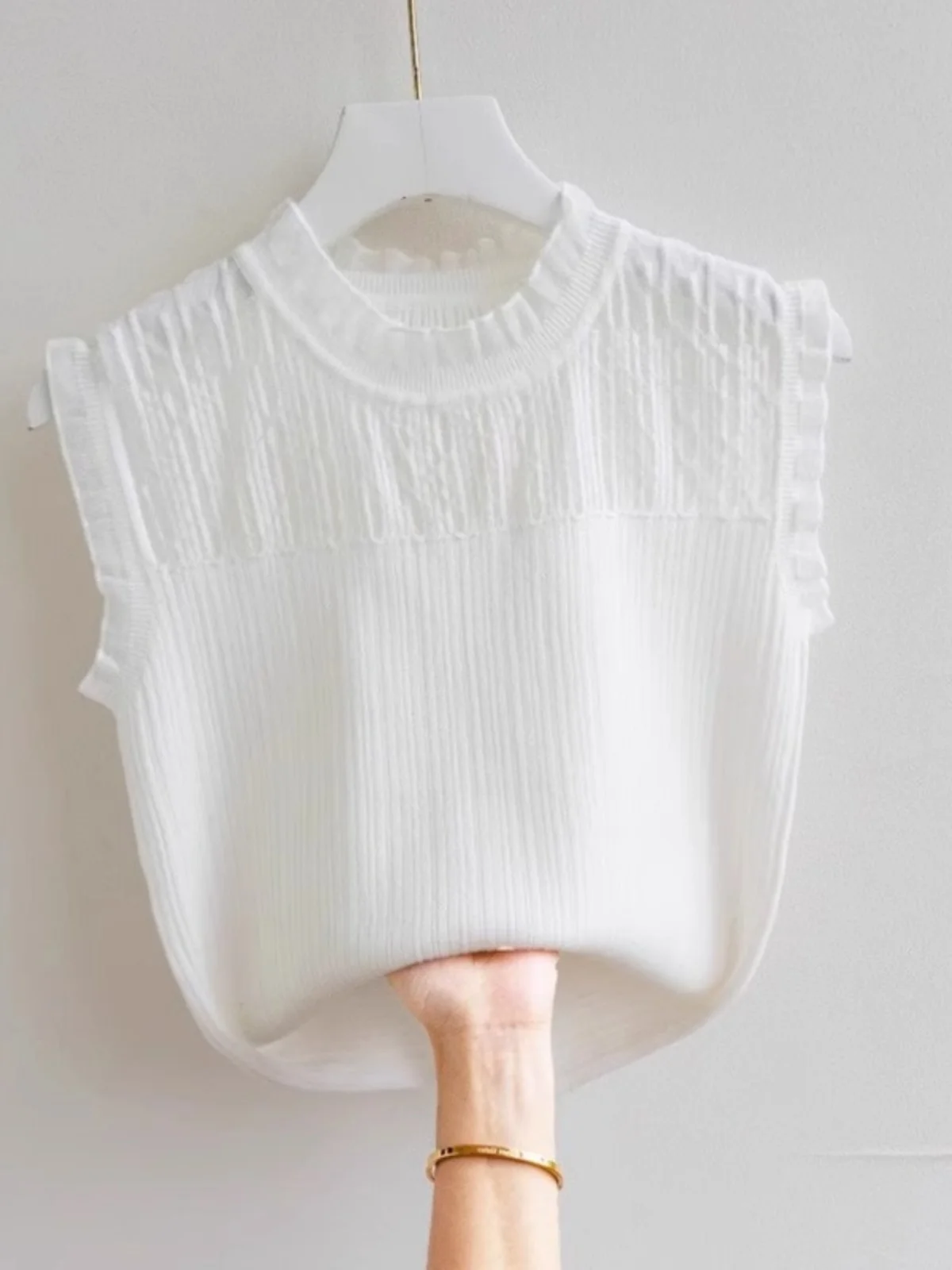 Summer Women's Versatile Lace Trim Collarless Tank Top Sleeveless Base Shirt Inner Wear Bandeau Vest Fashionable Commute Style