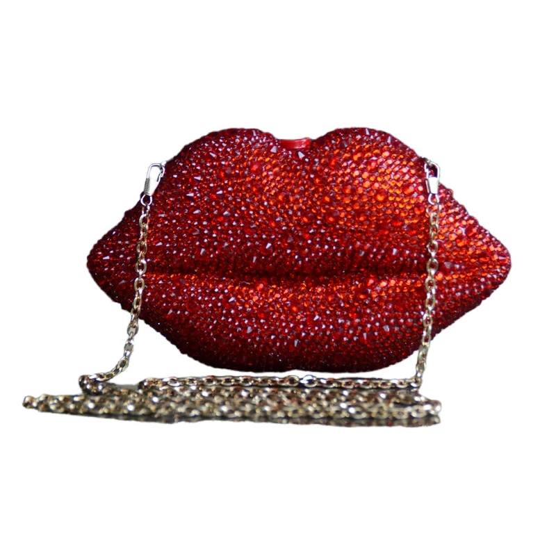 

Luxury Red Sexy Full Diamond Lips Shape Crystal Evening Bag Trendy Clutches Wedding Party Purse for Ladies Vintage Banquet Bag